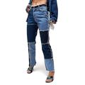 Avamo Womens Casual Patchwork Colorblock Jeans Straight Jeans Hip Hop Denim Pants Leggings Trousers Distressed Capris