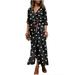 Women Polka Dot Shirt Dress V Neck Summer Dress Button Down Maxi Dresses Long Sun Dress Single-Breasted Summer Holidays Beach Coverups Womens Dresses