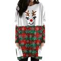 Christmas Mini Dress Pockets Dresses Christmas Tree Print Tunic Loose Festival Santa Party Dress Snowflake Print Dress Crew Neck Leisure Loose Shirt Dresses