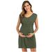 Inkach Women'S Maternity Pregnancy Sleeveless O-Neck Solid Color Dress