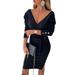 LilyLLL Womens Evening Party Cocktail Long Sleeve V Neck Bodycon Mini Dress