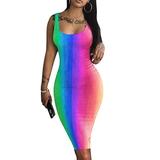 womens dresses Tie-dye Tank Dress Sleeveless Basic Midi Club Dresses Party Mini Dress