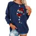 Niuer Women Plus Size Spring Long Sleeve Tops Round Neck Blouse Jumper Pullover Solid Color Print T-Shirt Tee