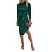 Women Sexy Skinny Split Dress, Long Sleeve Solid Color Turtleneck One-piece, Black/ Wine Red/ Dark Green