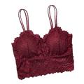 Women's Lace Underwear Wire Free Bra, Lady Padded Bralette, Lace Kiss Bralette, Sweetie Soft Bra, Lace Bra Floral Breathable Bralette, Wire Free Sheer Lace Sexy Bra, M/L, Wine Red