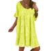 Winnereco Printed Summer Holiday Short Sleeve Women Dress (Light Yellow Balloon L)