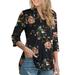 Women's Plus Size 3/4 Roll Sleeves Tunic Tops Paisley Floral Print V Neck Henley Shirts Casual Blouse Shirts for Women