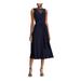 RALPH LAUREN Womens Navy Solid Sleeveless Illusion Neckline Below The Knee Fit + Flare Evening Dress Size 0