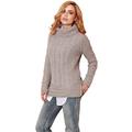 Aran Woollen Mills, Ladies Cable Knit 100 % Soft Merino Wool Sweater, Vented Roll Neck Pullover, Irish Jumper Gray Color Medium