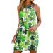 UKAP Women Casual Loose Swing Dress Halter Neck Boho Geometric Graphic Sleeveless Short Dress with Keyhole Light Green 5XL(US 22-24)