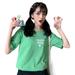 Aktudy Candy Color Letter Short Sleeve T-shirt Angel Wings Women Tops (Green M)