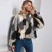 Suzicca Fashion Women Autumn Winter Faux Fur Hooded Coat Color Block Open Front Fluffy Short Cardigan Outerwear Jacket Khaki