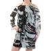 BAR III Womens Black Cold Shoulder Printed Long Sleeve Jewel Neck Mini Shift Dress Size: XL