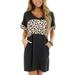 Sexy Dance Women's Short Sleeve Leopard Print Loose Casual Tunic Shirt Dress Color Block Summer Midi Dresses Black S(US 4-6)