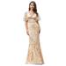 Ever-Pretty Maxi Evening Party Dress 2020 V-Neck Wedding Guest Dress 00692 Gold US18