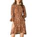 Allegra K Women's Leopard 3/4 Bell Sleeves Asymmetrical Hem Dresses