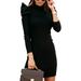 Women's Long Puff Sleeve Mini Dress Clubwear Knitted Party Evening Wrap Bodycons