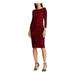 RALPH LAUREN Womens Red Printed Long Sleeve Boat Neck Knee Length Body Con Wear To Work Dress Size 6P