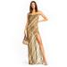 Women Mesh See Through Snake Print Sexy Slit Floor Length Slip Maxi Dress