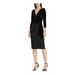 RALPH LAUREN Womens Black Tie Velvet Solid 3/4 Sleeve V Neck Midi Wrap Dress Evening Dress Size 14