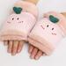 Womens Cute Cartoon Warm Half Finger Gloves Flip Cover for Winter Ladies Girls