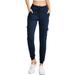 Reflex Women's Juniors High Rise Fitted Cargo Sweatpant Joggers (M, Navy Blue)