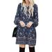 ZANZEA Women Casual Long Sleeve Mini Dress Pullover V Neck Floral Dress