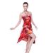 Women's Hawaiian Luau Halter Floral Print Halter Dress S Red Sunset