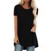 Atralife Women'S Short-Sleeved T-Shirt Large Size Mid-Length Round Neck Short-Sleeved T-Shirt Women Solid Color Black S