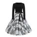 Junior Printed Round Neck Swing Skirt Dress