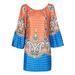 Tailand Style Sexy Women's Printed Beach Sundress Half Sleeves Loose Boat Neck Maxi Party Holiday Short Mini Dress Orange L