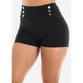 Womens Juniors Black High Waisted Shorts - Thick Waistband High Rise Stretchy Shorts - Pull on Bodycon Blue Shorts 41317P