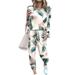 Avamo Womens Casual Pajamas Set Round Neck Long Sleeve T-shirt and Drawstring Pants Suit Stars Leaves Print Loungewear Fashion Holiday Sleepwear PJS Sets