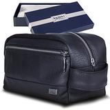 Travel Toiletry Bag for Men or Women - Leather Dopp Kit & Toiletries Organizer for Gym, Grooming & Shaving, Makeup Brushes & Cosmetics, Waterproof Lining Perfect Gift - Comes in Premium Gift Box