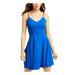 B DARLIN Womens Blue Zippered Spaghetti Strap V Neck Short Fit + Flare Party Dress Size 7\8