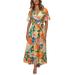 Summer Casual Floral Print Midi Dress for Women Short Sleeve Wrap Dress Bohemian Beach Sundress