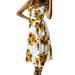 Boho Women's Sleeveless Button Down A-Line Midi Dress Ladies Casual Spaghetti Strap Summer Polka Dot Sunflower Sundresses