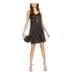 Bar III V-Neck Slip Slip Silhouette Asymmetrical Ruffled Hem Dress (Large) Black