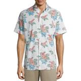 IZOD Men's Short Sleeve Dockside Chambray Patterned Shirt