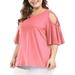 Women's Plus Size Solid Tops Strappy Cold Shoulder Trumpet Sleeve T-shirt