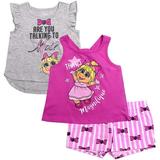 Disney Girls 3-Piece Shirts and Short Set: Wide Variety Includes Minnie, Frozen, and Princess