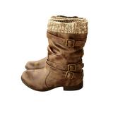 Ladies Boots Womens Faux Leather Mid Calf Shoes Biker Fashion Buckles Shoess