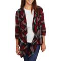 Juniors' Flannel Plaid Double Brushed 3/4 Sleeve Cardigan