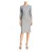 ADRIANNA PAPELL Womens Silver Matalic Dolman Sleeve Jewel Neck Knee Length Sheath Cocktail Dress Size 16