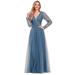 Ever-Pretty Women's Sparkle A-line Maxi Bridesmaid Dresses for Wedding Party 00478 Dusty Navy US16