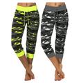 2 Pcs Women Elastic Waist Sports Crop Pants Camouflage Stretchy Athletic Jeggings Lounge Capris Juniors Crop Leggings