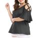 Women's Plus Size Solid Tops Strappy Cold Shoulder Trumpet Sleeve T-shirt