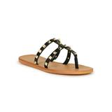 Bamboo T-Strap Pyramid Studded Slide Sandal 20477