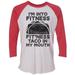 Mens Or Womens Disney Baseball Tee - ?I'm Into Fitness Fit'ness Taco In My Mouth? Mickey Mouse 3/4 Sleeve X-Small, White/Red