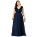 Ever-Pretty Women's V-Neck Sequin Dress Plus Size Formal Party Prom Gowns 09832 Navy US22